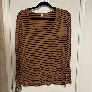BP. Brown & Black Striped Long Sleeve Top
